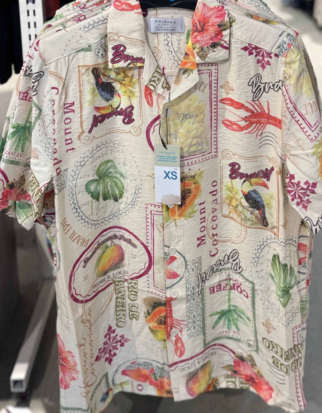 Tropical Collage Print Men's Holiday Shirt XS-2XL