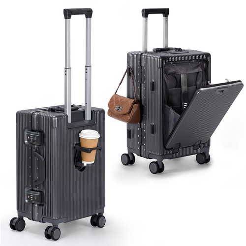 20" Carry-On Luggage for Short Trip, USB Cup Holder Spinner Wheels TSA Lock