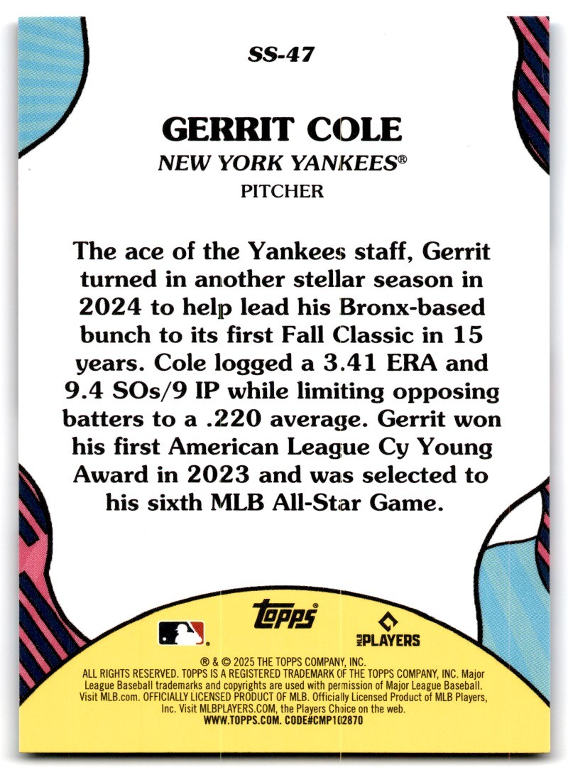 2025 Topps Series Two Summer Superstars Gerrit Cole New York