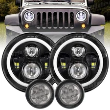 Combo 7'' Halo LED Headlights Turn Signal Lights For Jeep Wrangler JK 2007-2018