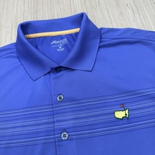 Masters Tech Mens Medium Blue Striped Golf Polo Masters Logo
