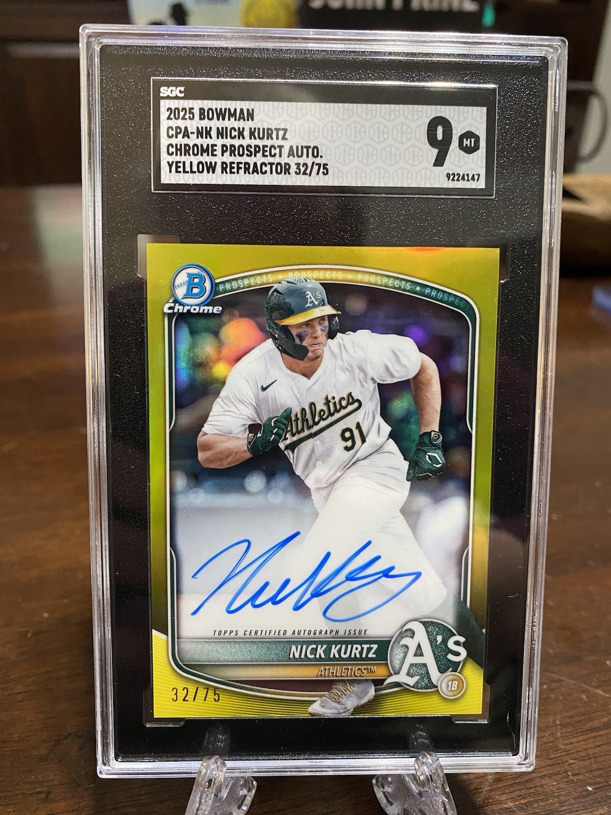 2025 Bowman - Chrome Prospect Autographs Nick Kurtz #CPA-NK Yellow Refractor /75