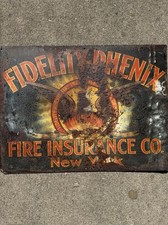 Vintage Sign Fidelity Phenix Fire Insurance Phoenix Advertising New York Flame