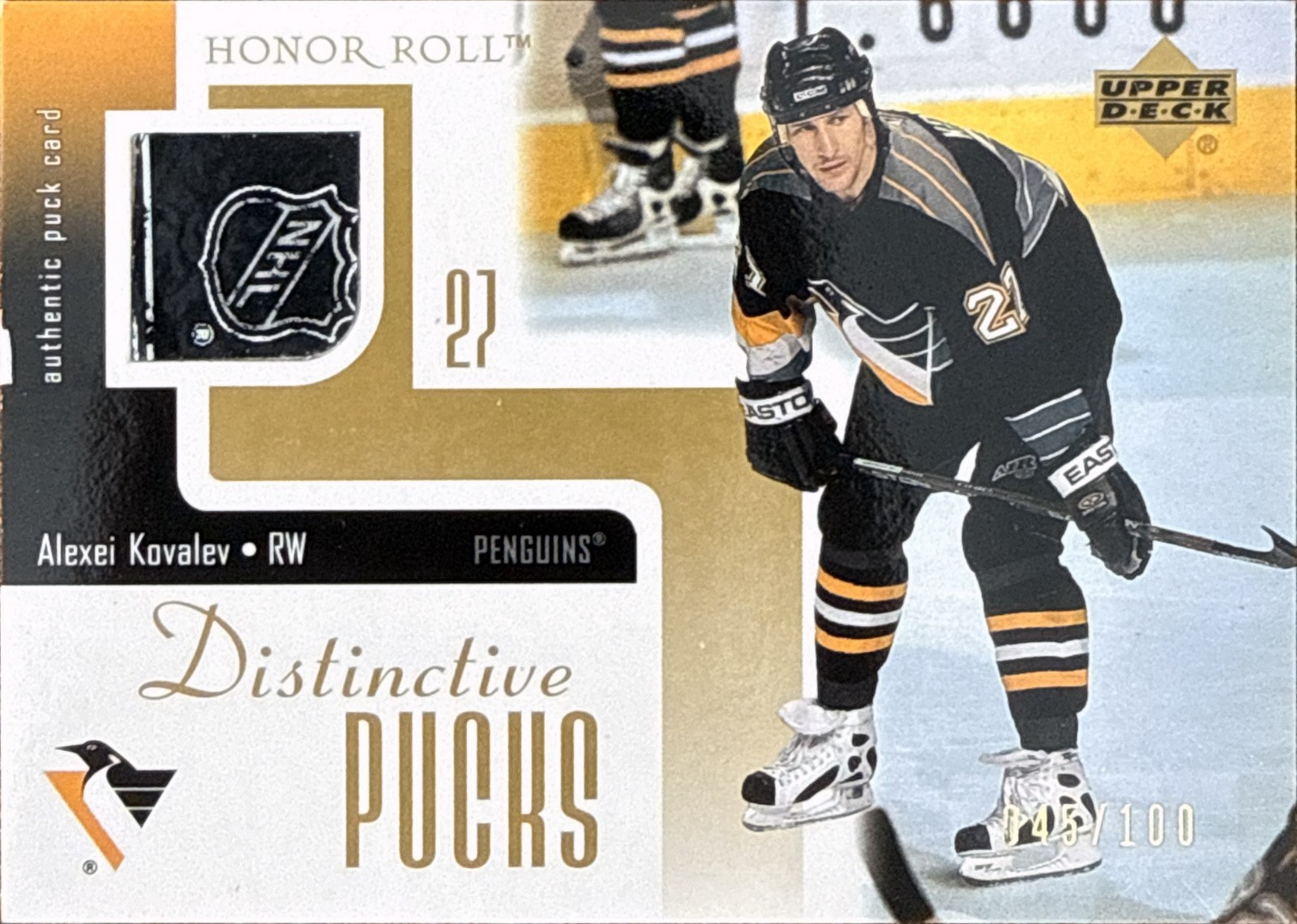 EBAY 1/1 - 2001-02 UD Honor Roll Alexei Kovalev Distinctive Pucks GOLD /100 P-AK