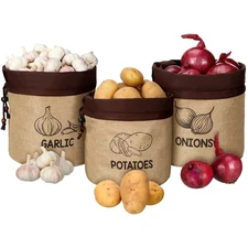 3 Pcs Potato Onion Garlic Storage Bag, Washable Vegetable Storage Bags with B...