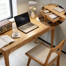Solid Wood Desk with Drawers, Standing Desk with Smooth Edges, Home Office Desk