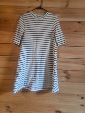 Uniqlo Women's Large Dress White and Black Striped Dress Short Sleeve Mini