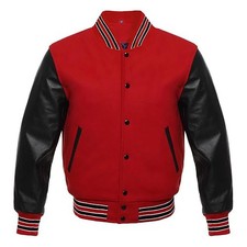 Men's Varsity Baseball Bomber Wool Body Leather Sleeve Letterman College Jacket