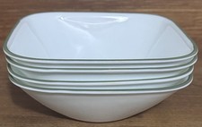 Corelle Bamboo Leaf 4 Cereal Soup Bowls Square White Green Rim