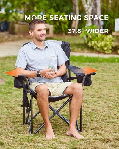 Oversized Heavy Duty Camping Chair with Lumbar Support & Cooler Bag - Black/Grey - Picture 10 of 10