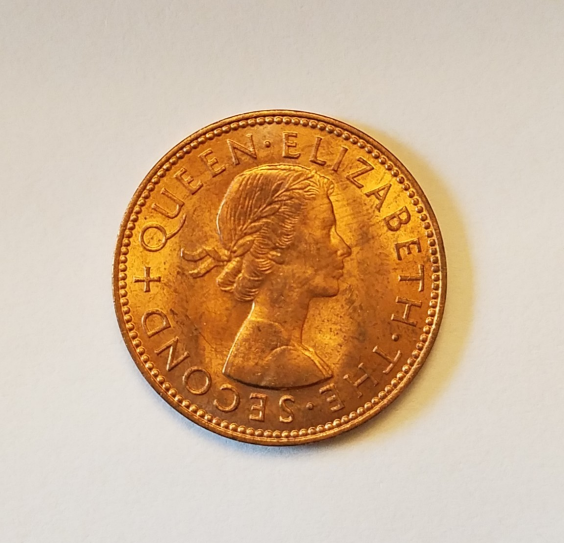 1960 New Zealand half penny, Elizabeth II, mostly red UNC, KM-23.2