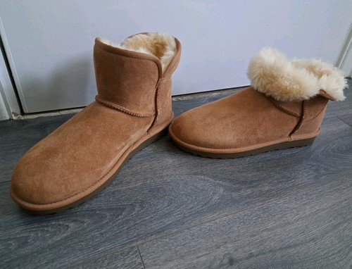 WOMENS KIRKLAND SIGNATURE CHESTNUT SHEARLING PULL ON SUEDE BOOTS UK 7 EU 40 26CM