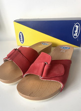 Brand New Scholl Heeled Sandals UK 6 Wooden Sole Foot Care Genuine Leather Top