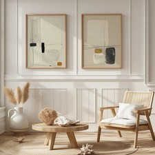 Minimalist Abstract Art Set of 2 Modern Line Drawing Wall Decor, Neutral...