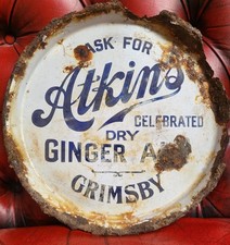 Rare Antique Vintage Atkin's Grimsby , Enamel Advertising Tray