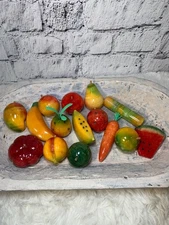 Vintage Lot Carved Italian Alabaster Marble Stone Fruit and Vegetable 15 Pieces