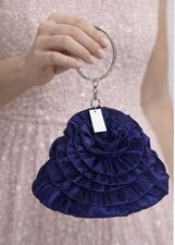 Blue Pink Satin Clutch Bag Rose Flower Detail Evening Purse Bridal Handbag