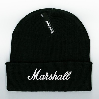 MARSHALL Neu Schwarz Beanie Bündchen oder Pull-On Mütze Bestickt