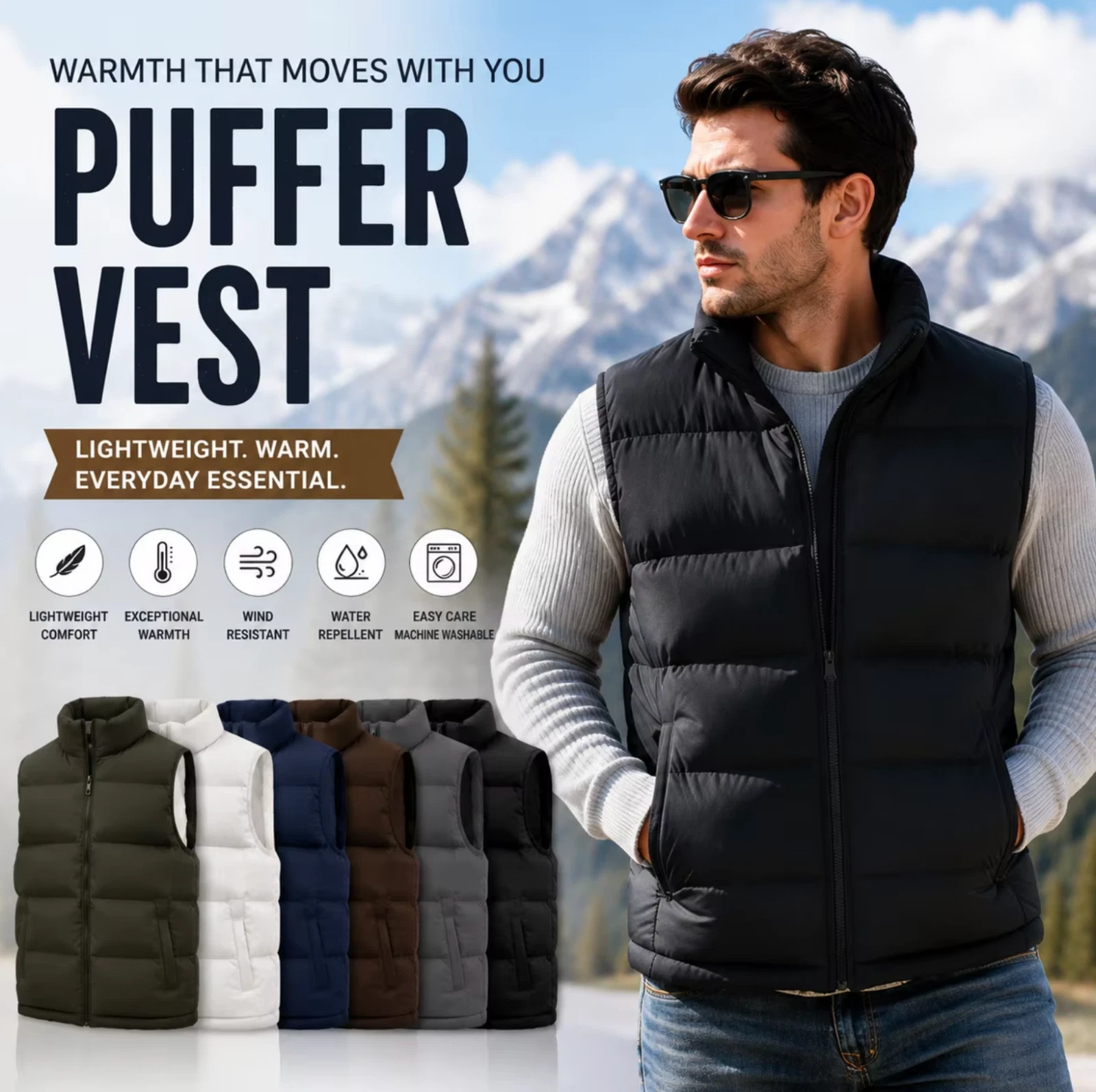 Men’s Waterproof Puffer Bomber Jacket – Casual Autumn Lightweight Polyester Coat - product detail image 8