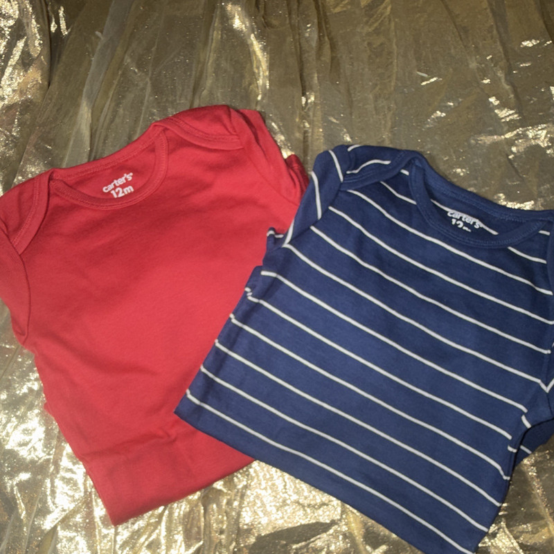 Carter's Baby Bodysuit Set 12M 2pc Red Blue Striped 100% Cotton