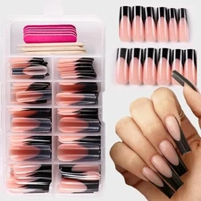 120 Pcs French Tip Press on Nails Long Long Square (Pack of 120) Style-12