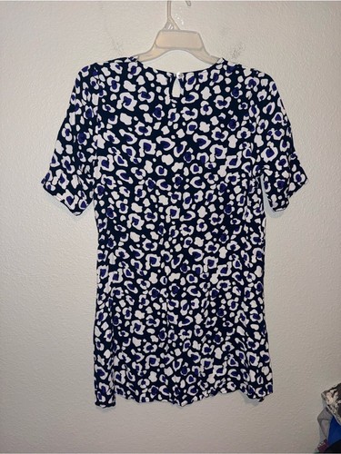 Mister Zimi Animal Print Shift Dress Leopard Spots White Blue Purple Size US 10 - Picture 3 of 7