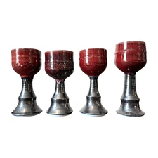 Vintage Studio Art Pottery Chalice Goblets with Red & Metallic Glaze