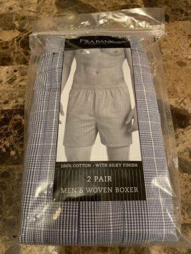 Jos A Bank 2 Pair In Pack Mens Woven Cotton Boxer XXL Blue White Patterned NEW