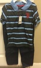 U.S. POLO ASSN. LITTLE BOYS' JERSEY POLO AND DENIM JEAN SET, ALASKAN BLUE, 4T