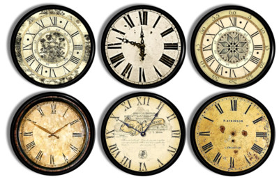 Antique Clock Face Cabinet & Drawer Knob Set, Vintage Timepiece Theme Hardware