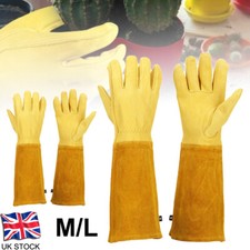Heavy Duty Cowhide Leather Gloves Thorn Proof Gauntlet Gardening Long Gauntlet