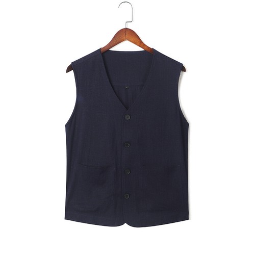 Gilet uomo lino stile cinese retrò top estivo sottile cotone e lino gilet - Foto 11 di 15