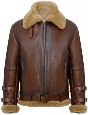 Men's B3 RAF Bomber Aviator Flying Pilot  Sheepskin Real Leather Fur Jacket