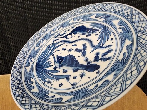 Antique CHINESE BLUE & WHITE PORCELAIN PLATE CHARGER YUAN MING CARP - Picture 8 of 9