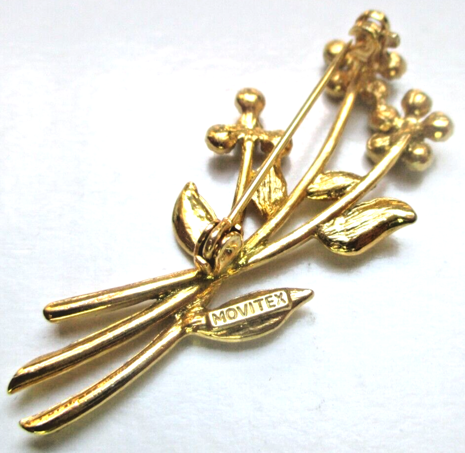 Broche Vintage Fleur Or Avec Cristaux Aigue-marine Et Saphir - État Impeccable - Réf. 3255