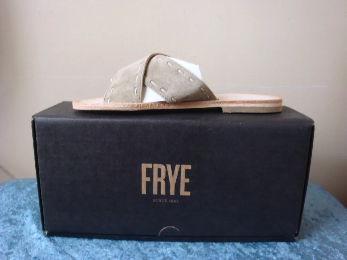 FRYE Avery Pickstitch Slide Leather Suede Color Ash Size 6 NEW IN