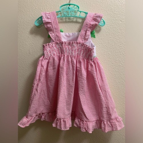 Abito a righe Good Lad anguria smocked Seersucker rosa bianco taglia 5 anni verde - Foto 4 di 8