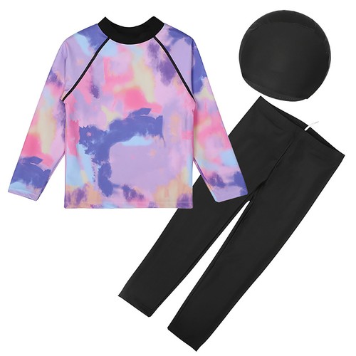Kids Boys Bathing Suit Fashion Swim Outfit Round Neck Top And Cap Tights Water - Picture 5 of 18
