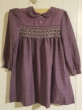 Vintage Polly Flinders 1950s-1970s Smocked Embroidered Dress Purple Size 6