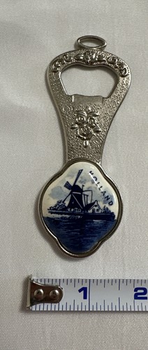 VTG Silver tone metal & ceramic Dutch Holland Delft bottle opener Good Cond READ - Picture 2 of 15