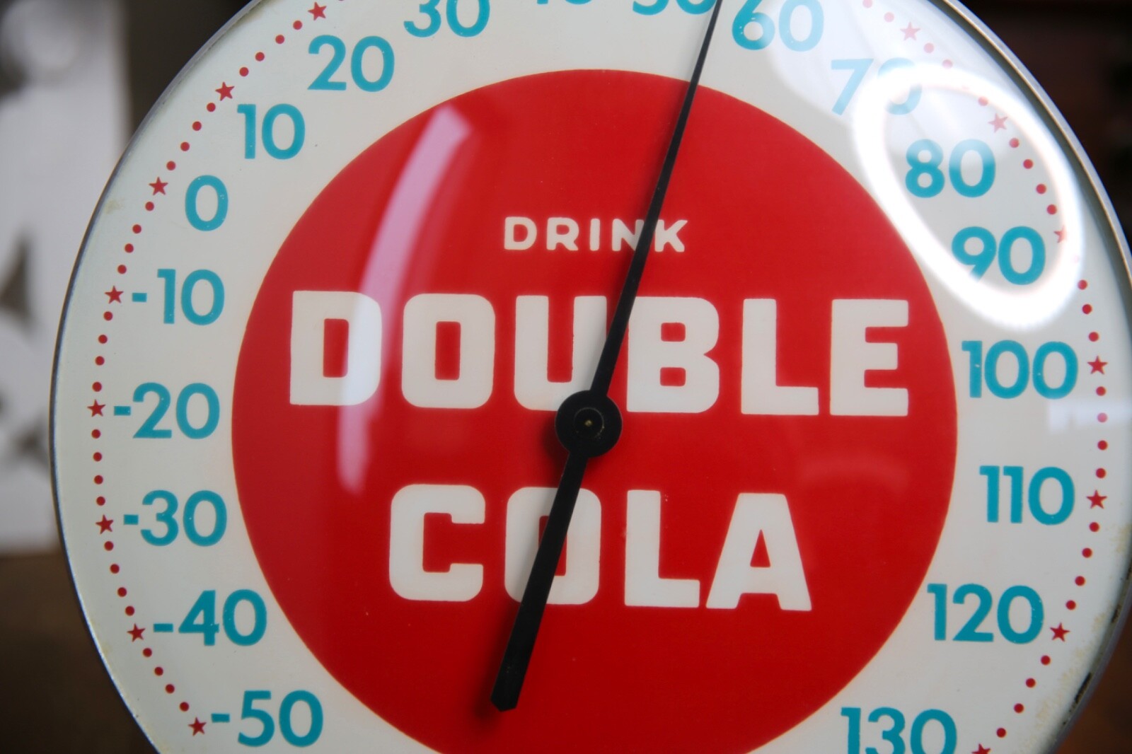 Vintage Double Cola Glass Thermometer Advertising Sign Soda Pop Drink 12" round