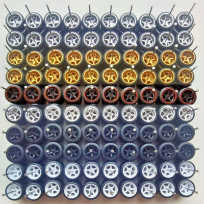 Hot Wheels 50 Sets Mixed Advan 5 Spoke Rims & Real Rider Rubber Tires 1 ...