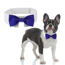 Elegant Dog Bow Tie - Cute Tuxedo Bowtie with Adjustable White Medium Blue