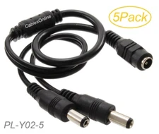 5-Pack DC Power Splitter Cables 1-Female/2-Male for Security Cameras & More