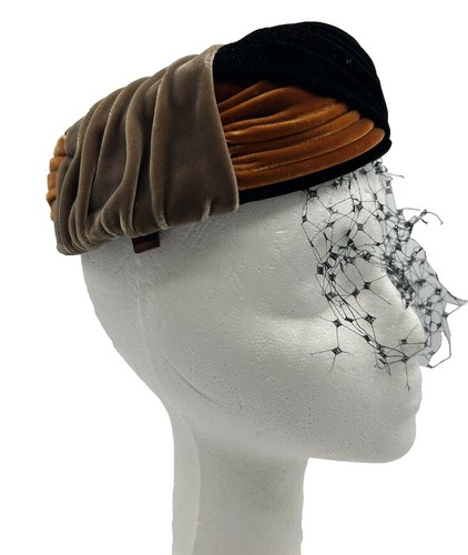 Vintage 1950s Wicker Hat Womens Large Black Sun Velvet  display picture 3