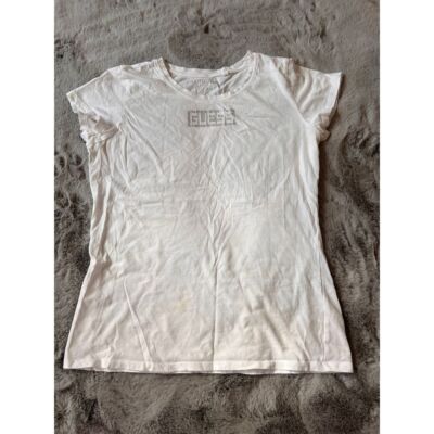 Smart Guess Kids White Cotton T-Shirt with Rhinestone Detail Girls Casual Top