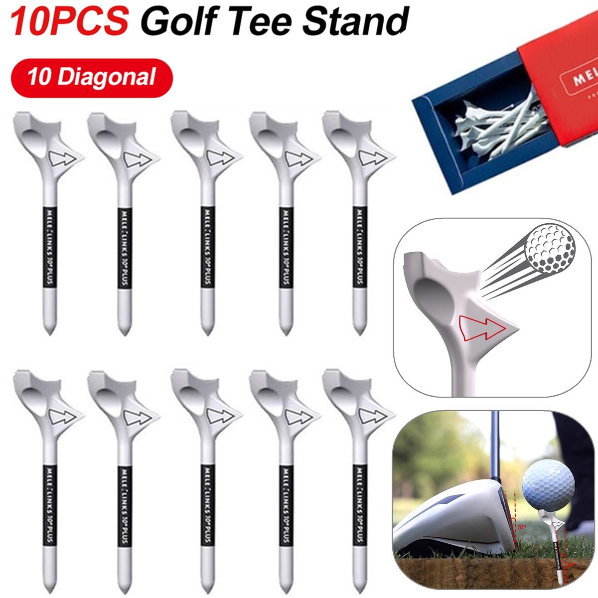10 Degree Golf Tees Increases Speed Stand Balls Support Base Golf Holder Kit US
