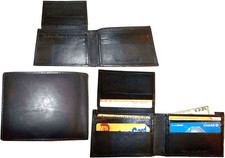 Lot of 3 New Man's slim leather bi-fold wallet 2 bill slot 1 ID Black wallet new