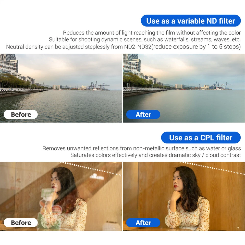JJC Variable ND2-ND32 ND CPL Polarizing 2in1 Filter 49 52 55 58 62 67 72 77 82mm - Image 3 of 4