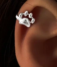 Paw print sterling silver ear cuff